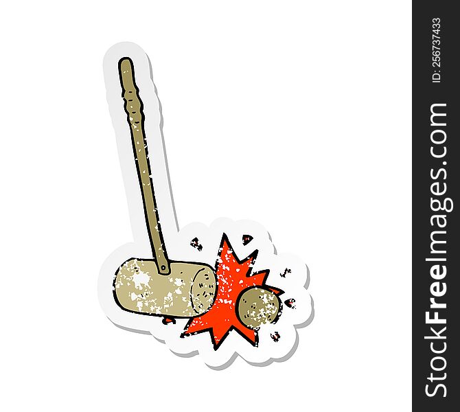 retro distressed sticker of a mallet hitting ball
