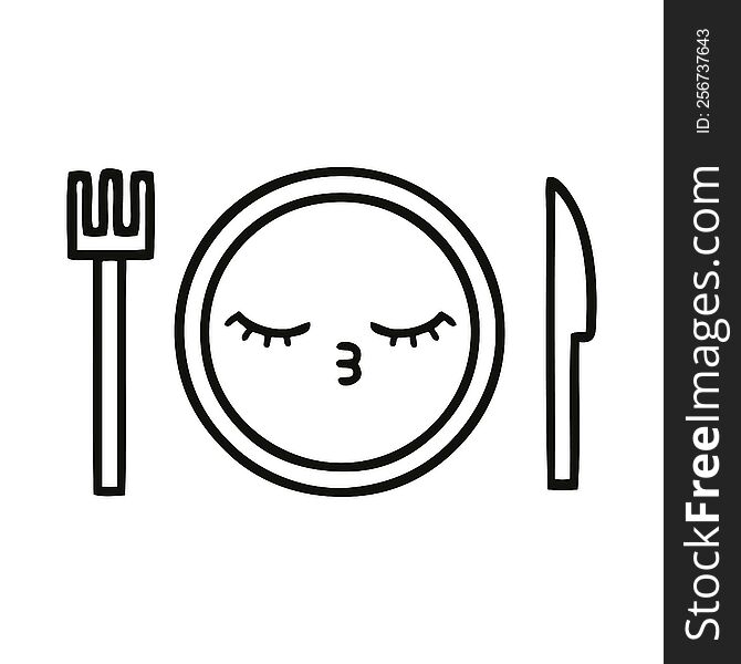 Line Drawing Cartoon Dinner Plate