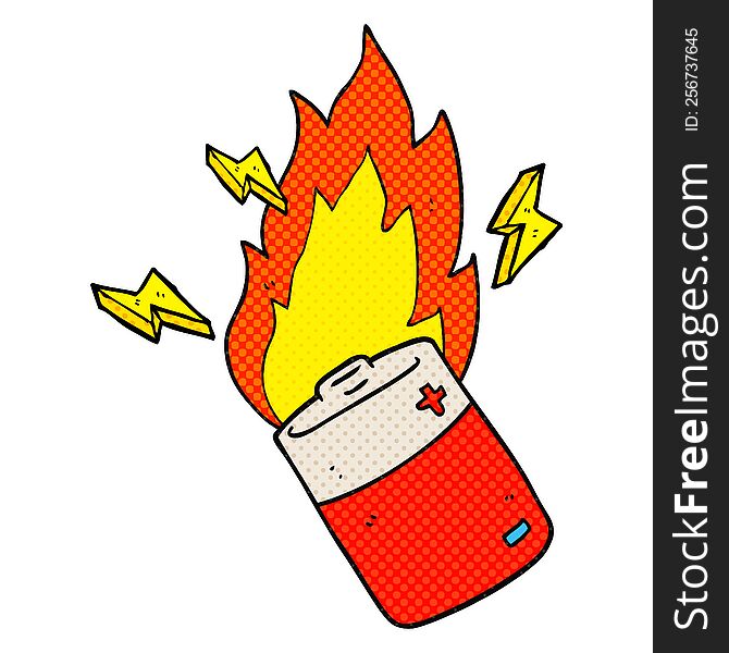 freehand drawn cartoon flaming battery