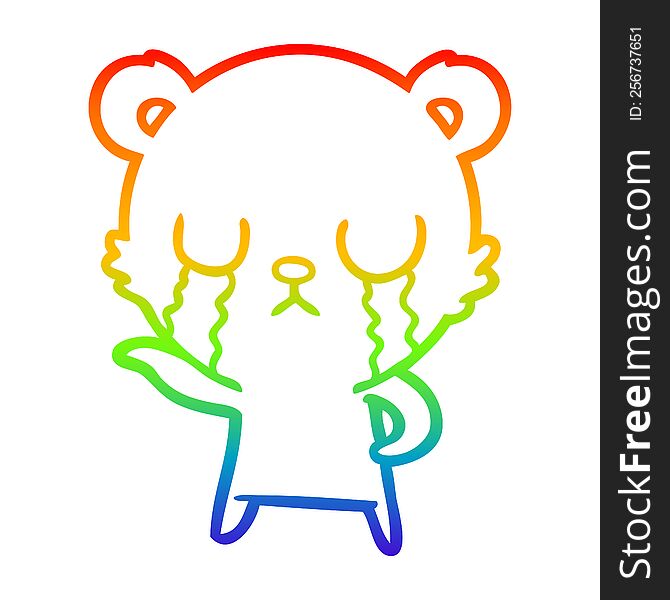 Rainbow Gradient Line Drawing Crying Cartoon Bear