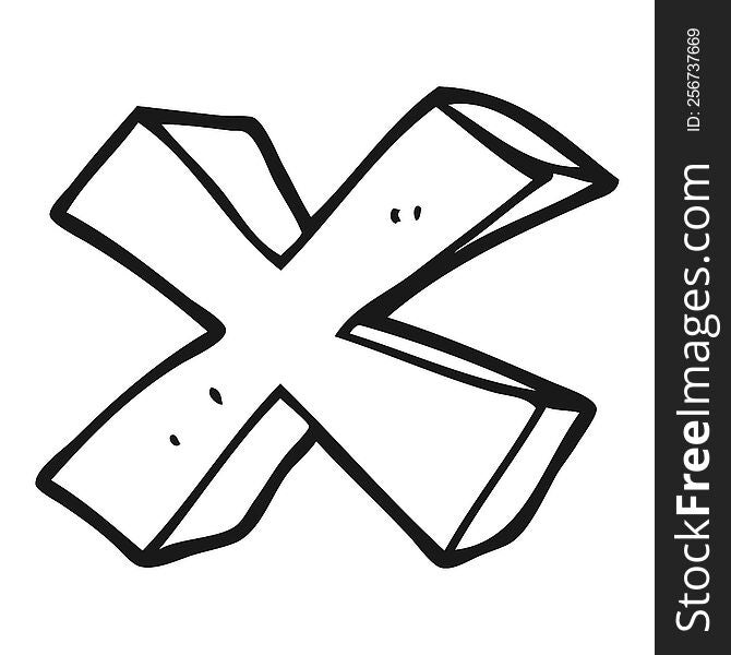 freehand drawn black and white cartoon negative x symbol