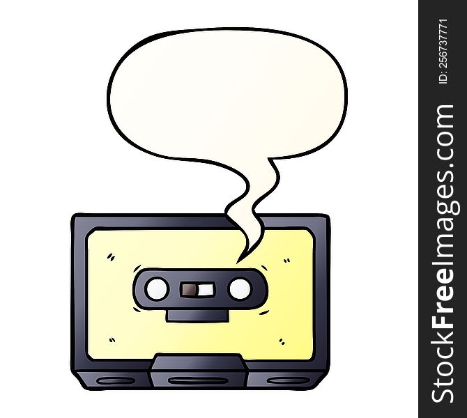 cartoon old cassette tape with speech bubble in smooth gradient style