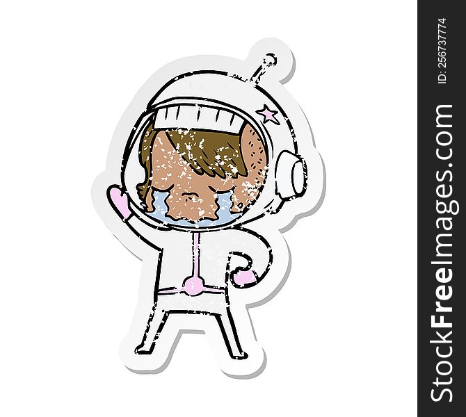 Distressed Sticker Of A Cartoon Crying Astronaut Girl