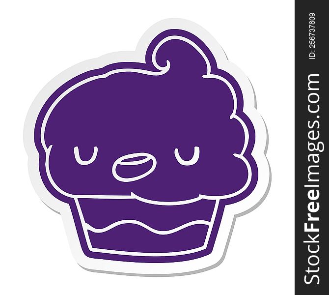 Cartoon Sticker Kawaii Of A Cute Cupcake