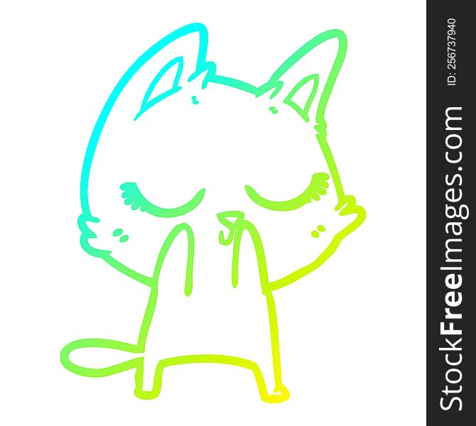 Cold Gradient Line Drawing Calm Cartoon Cat