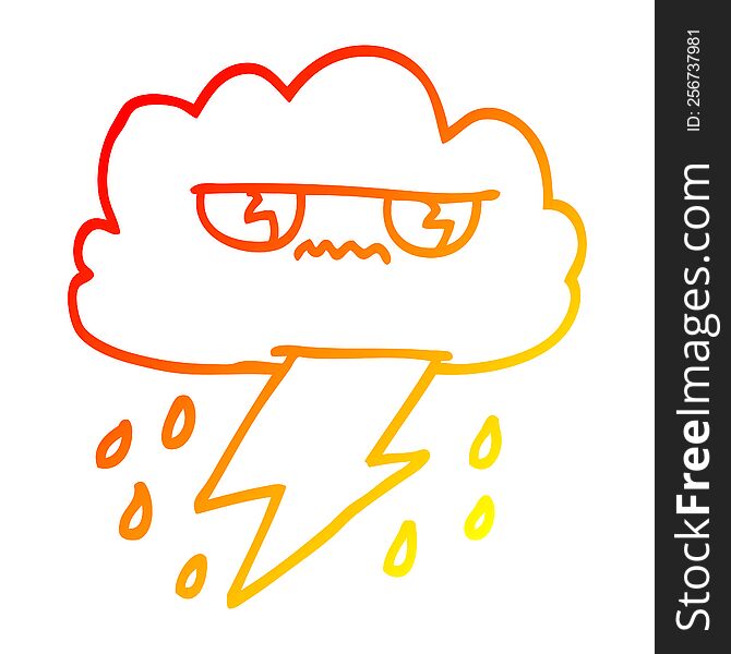 warm gradient line drawing of a cartoon thunder weather cloud