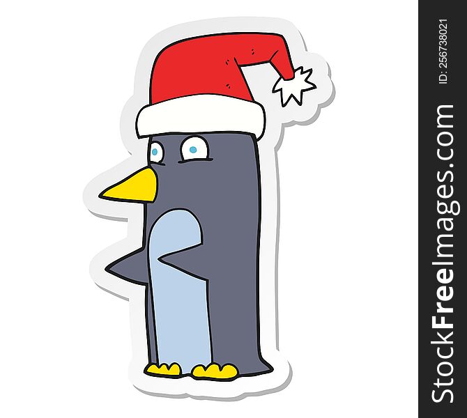 sticker of a cartoon christmas penguin