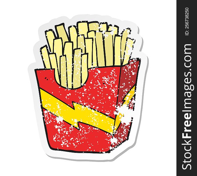 retro distressed sticker of a cartoon french fries