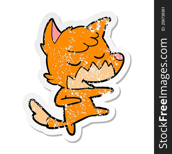 Distressed Sticker Of A Friendly Cartoon Fox Dancing