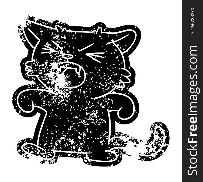 grunge distressed icon of a screeching cat. grunge distressed icon of a screeching cat