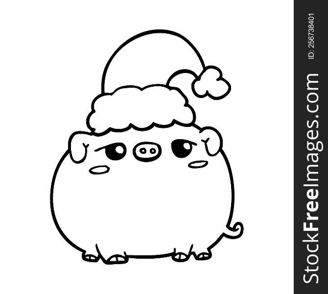 Cartoon Pig Wearing Christmas Hat