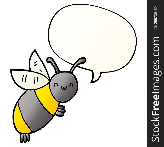 Cute Cartoon Bee And Speech Bubble In Smooth Gradient Style