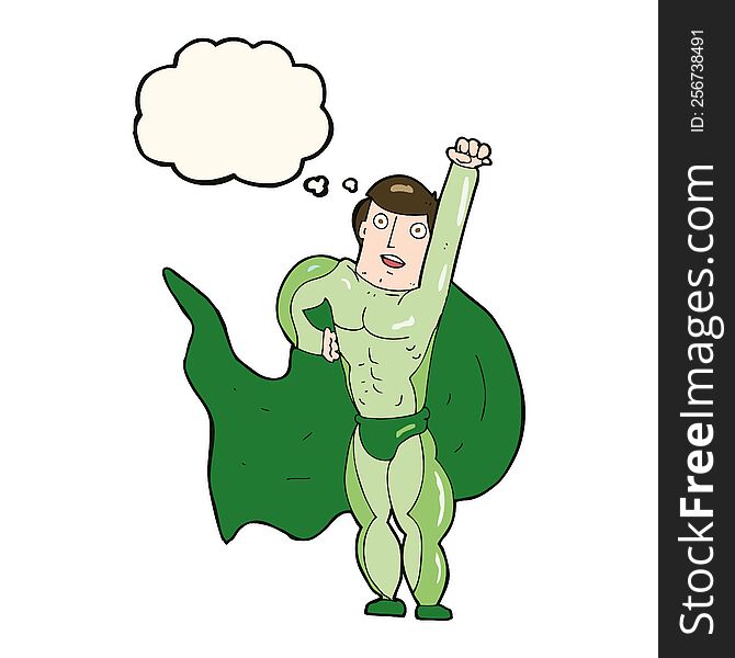 Cartoon Superhero With Thought Bubble