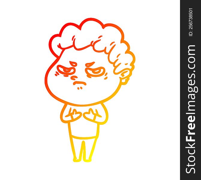 Warm Gradient Line Drawing Cartoon Angry Man