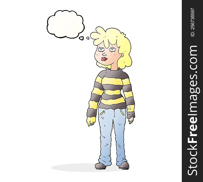 Thought Bubble Cartoon Woman In Casual Clothes