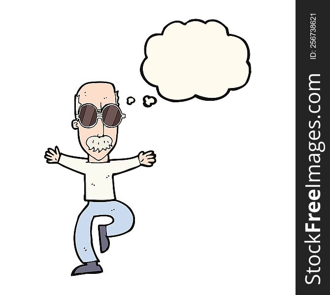 Cartoon Old Man Wearing Big Glasses With Thought Bubble