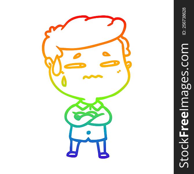 rainbow gradient line drawing of a cartoon anxious man