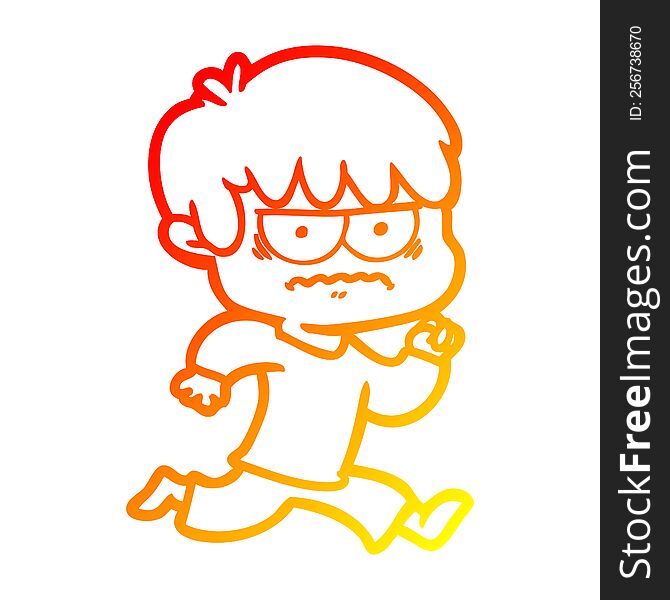 warm gradient line drawing of a annoyed cartoon boy