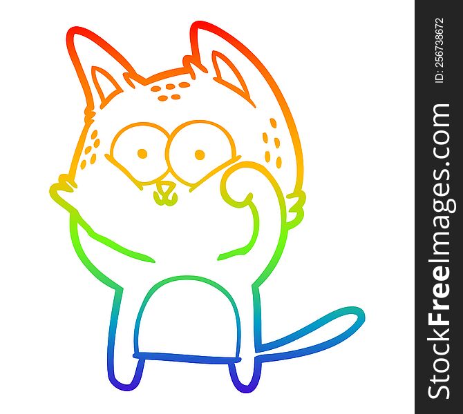 rainbow gradient line drawing of a cartoon cat being cute