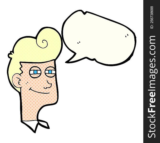 freehand drawn comic book speech bubble cartoon smiling man