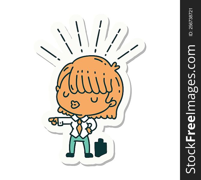 Sticker Of Tattoo Style Businesswoman Pointing