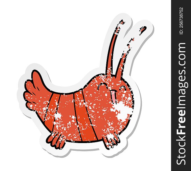 Distressed Sticker Of A Cartoon Crayfish