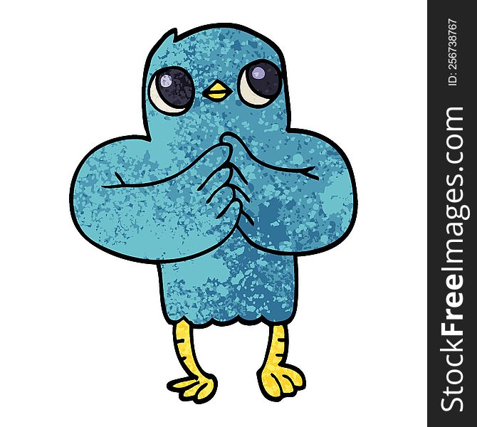 grunge textured illustration cartoon bird with plan