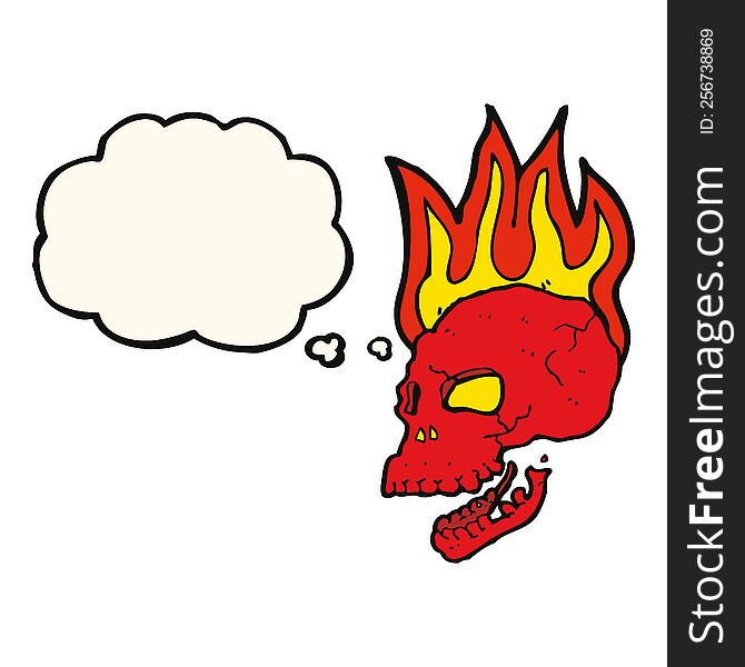 Cartoon Flaming Skull With Thought Bubble