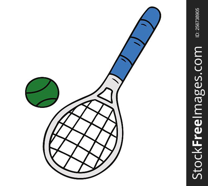 cartoon doodle tennis racket and ball