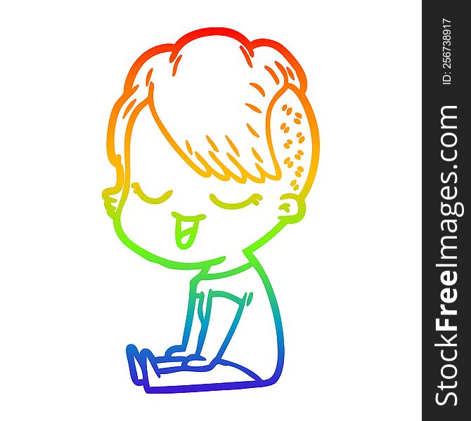 rainbow gradient line drawing of a happy cartoon girl