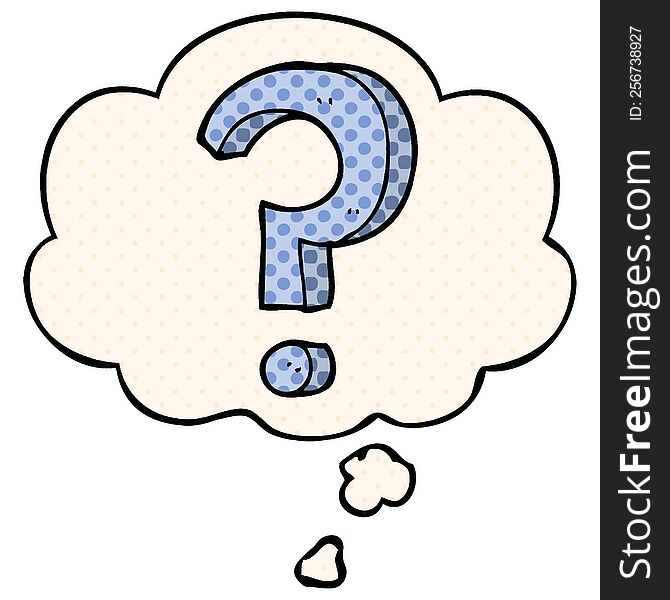 cartoon question mark with thought bubble in comic book style