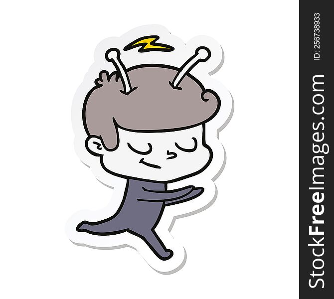 Sticker Of A Friendly Cartoon Spaceman Running