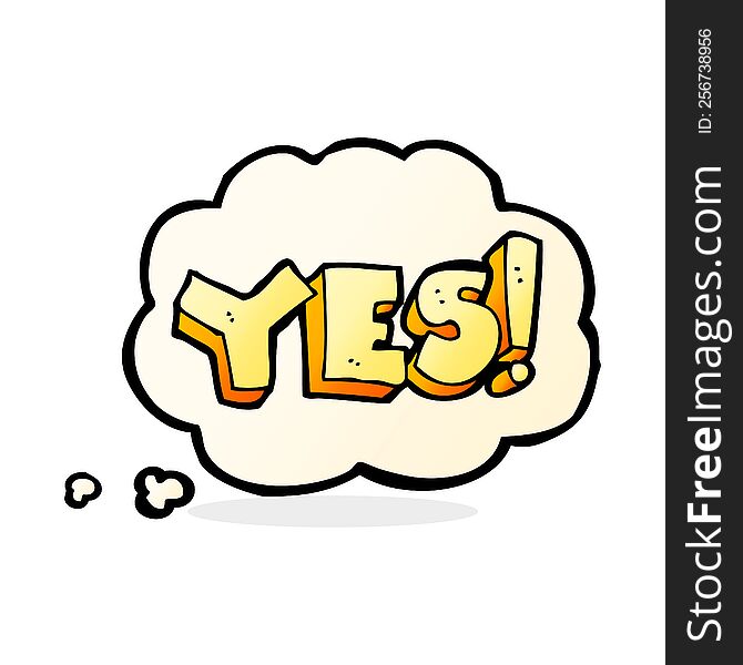 cartoon yes symbol with thought bubble