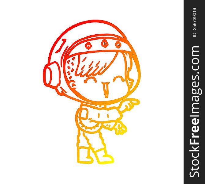 Warm Gradient Line Drawing Cartoon Astronaut Girl Pointing And Laughing