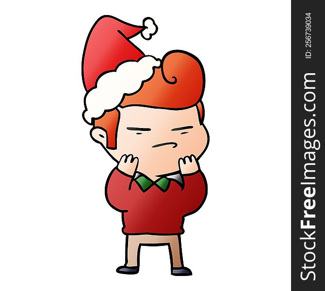 gradient cartoon of a cool guy with fashion hair cut wearing santa hat