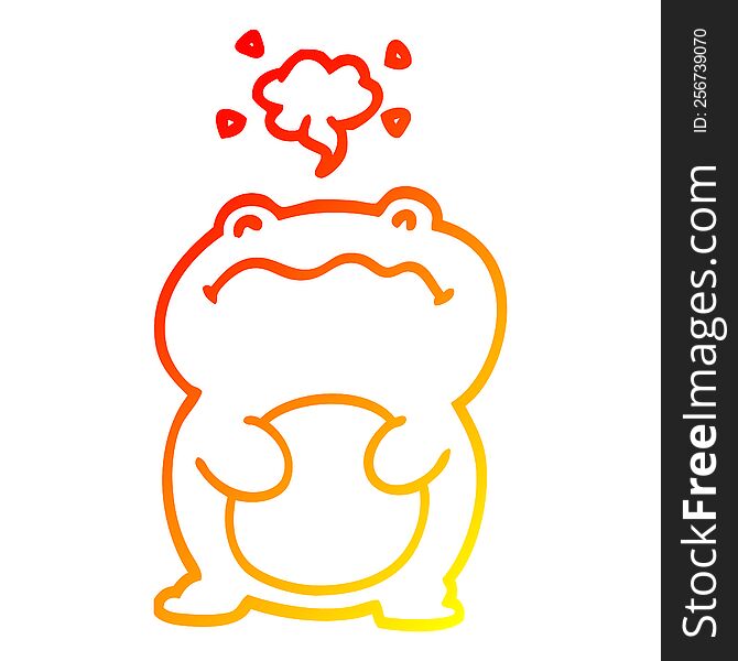 warm gradient line drawing of a funny cartoon frog