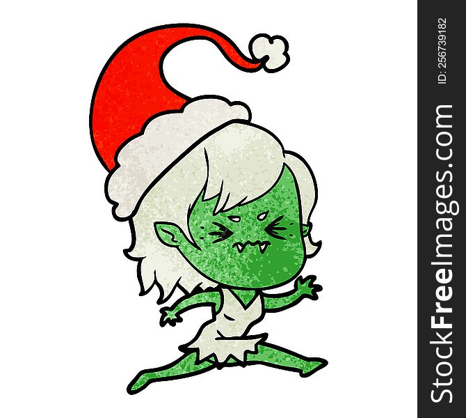 Annoyed Textured Cartoon Of A Vampire Girl Wearing Santa Hat