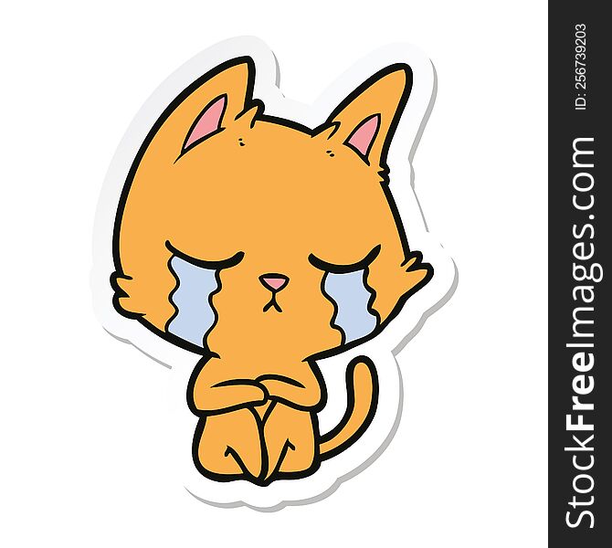 sticker of a crying cartoon cat sitting