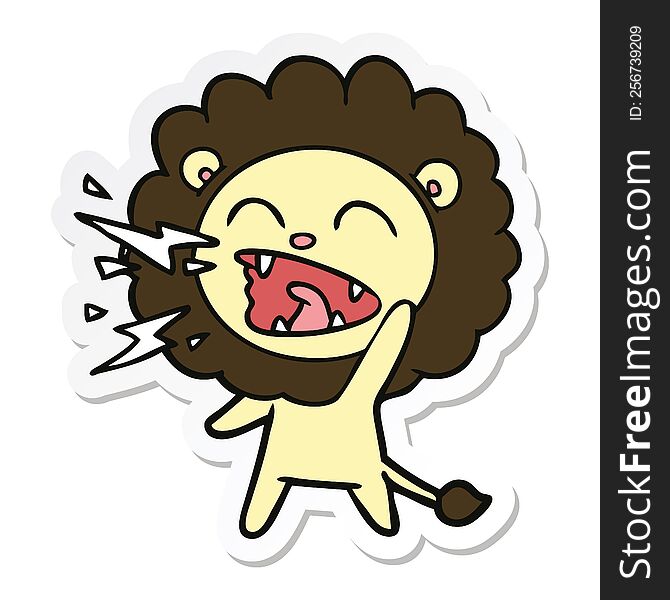 sticker of a cartoon roaring lion