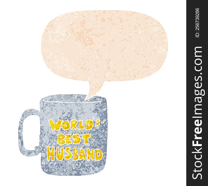 Worlds Best Husband Mug And Speech Bubble In Retro Textured Style