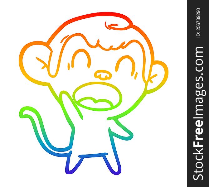 rainbow gradient line drawing shouting cartoon monkey