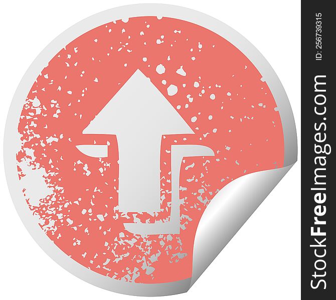 Distressed Circular Peeling Sticker Symbol Pointing Arrow