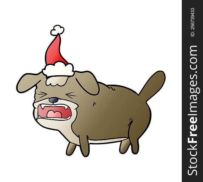 Gradient Cartoon Of A Dog Barking Wearing Santa Hat