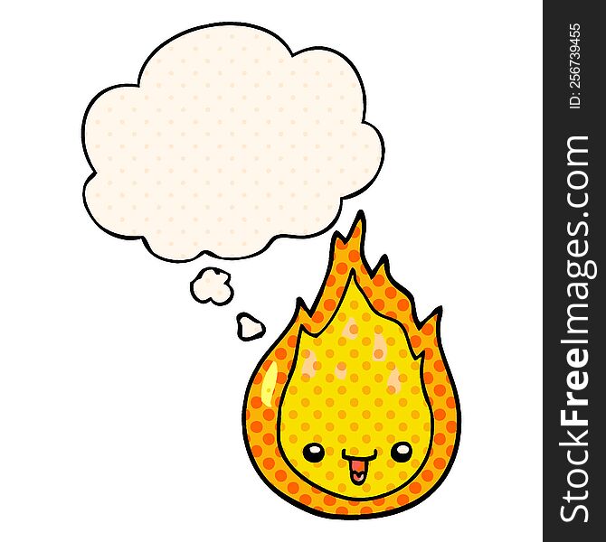 cartoon flame with thought bubble in comic book style