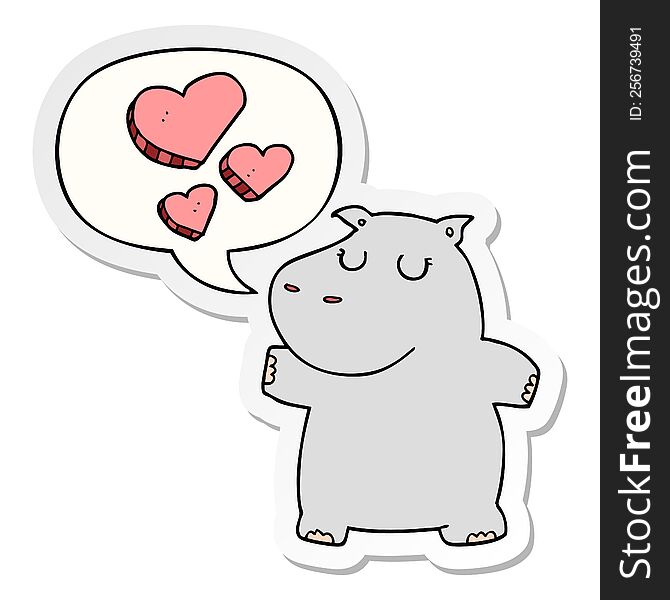 cartoon hippo in love with speech bubble sticker