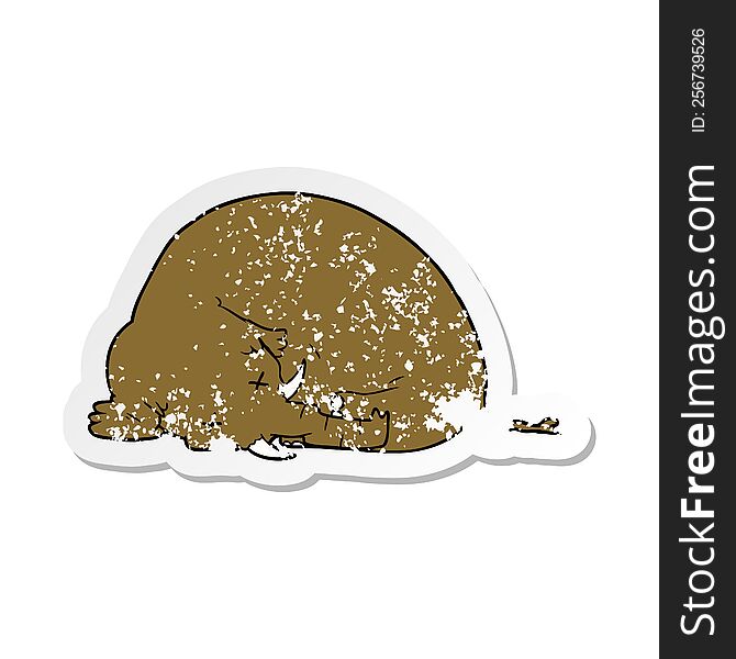 Distressed Sticker Of A Cartoon Dead Mammoth