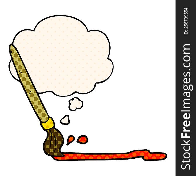 cartoon paintbrush with thought bubble in comic book style