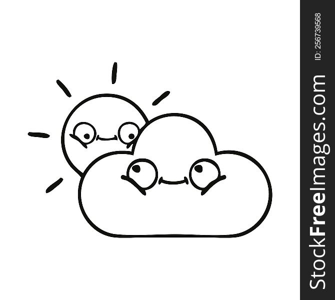 line drawing cartoon of a storm cloud and sun