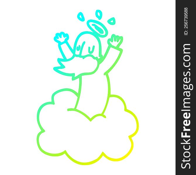 Cold Gradient Line Drawing Cartoon God On Cloud