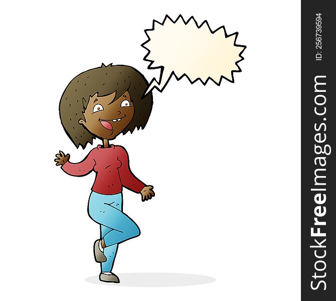 Cartoon Laughing Woman With Speech Bubble
